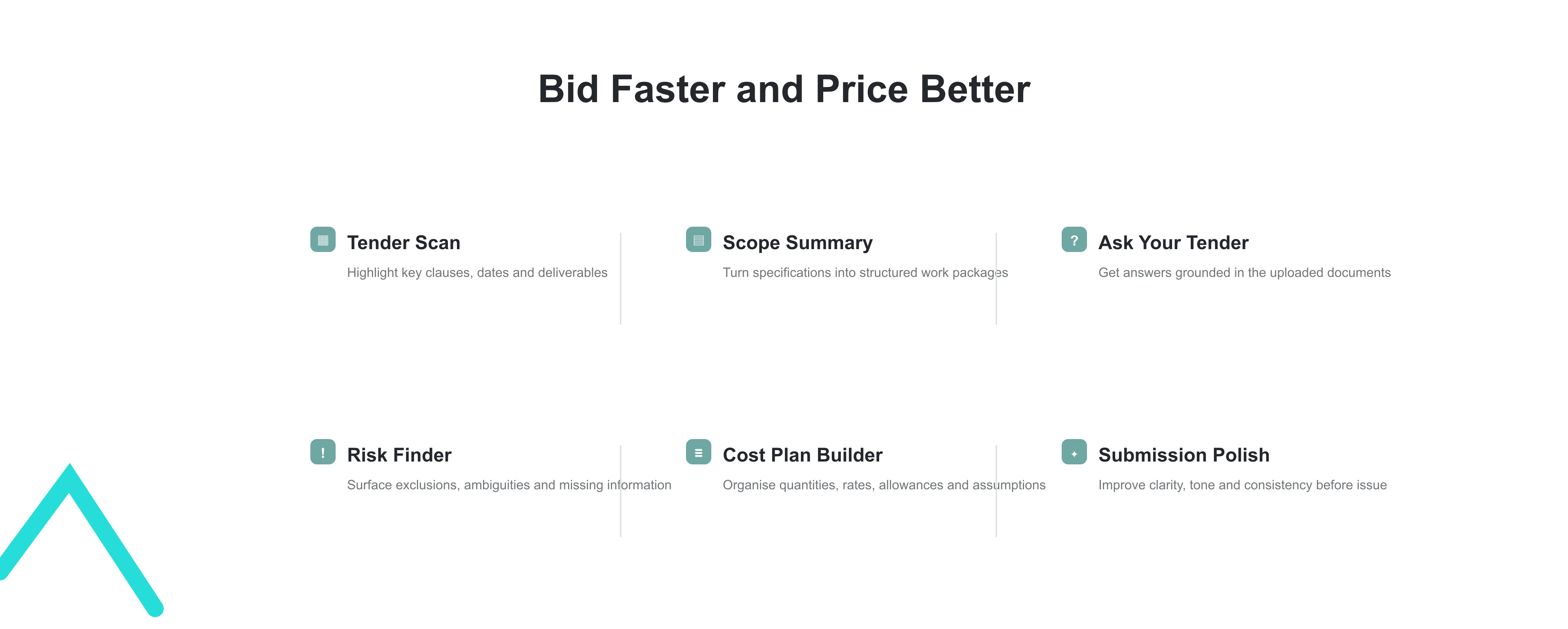 BidWiz tender and cost planning features