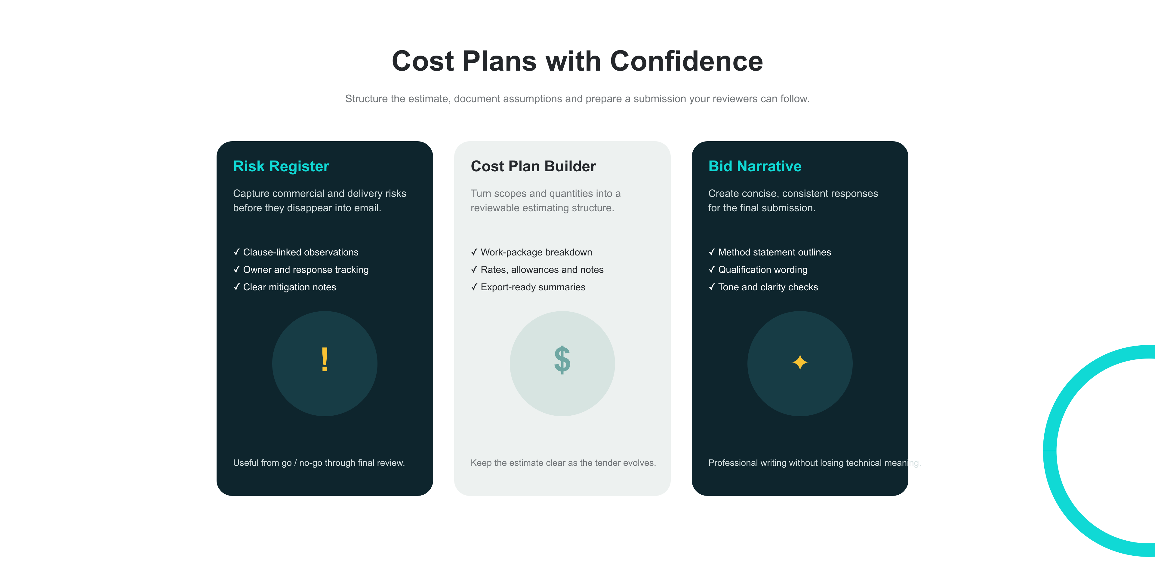 Cost planning tools for confident bids